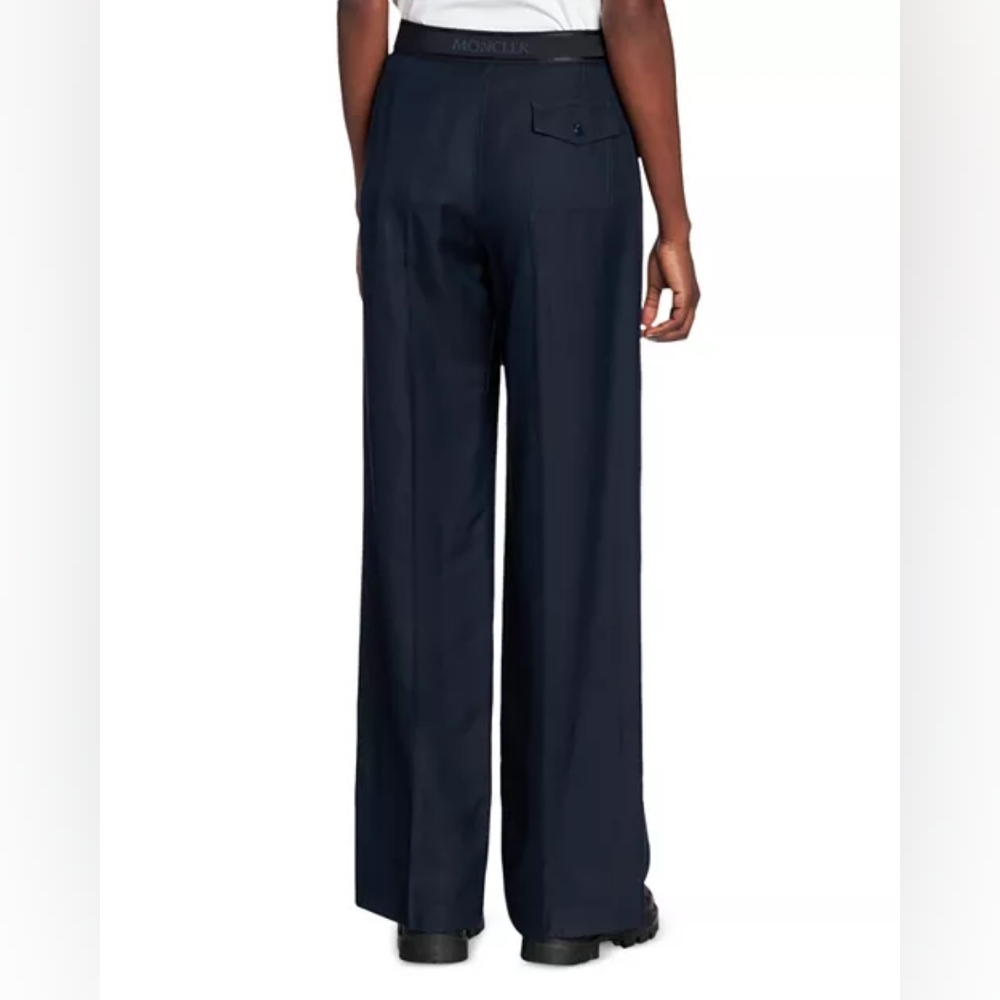 B2. NWT MONCLER WIDE LEG LOGO WAISTBAND TAILORED TROUSERS IT 40 / US 4